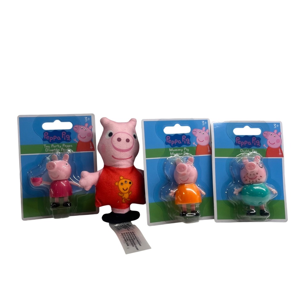 Peppa Pig Figure Set with Plush Mummy Daddy Pig Tea Party Peppa Hasbro 4pc Lot